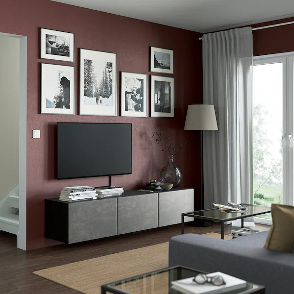 IKEABESTÅ TV unit with doors, black-brown/Kallviken concrete effect, 70 7/8x16 1/2x15 "
