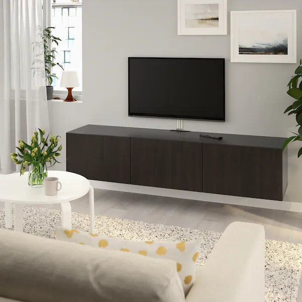 IKEA BESTÅ TV unit with doors, black-brown/Lappviken black-brown, 70 7/8x16 1/2x15 "