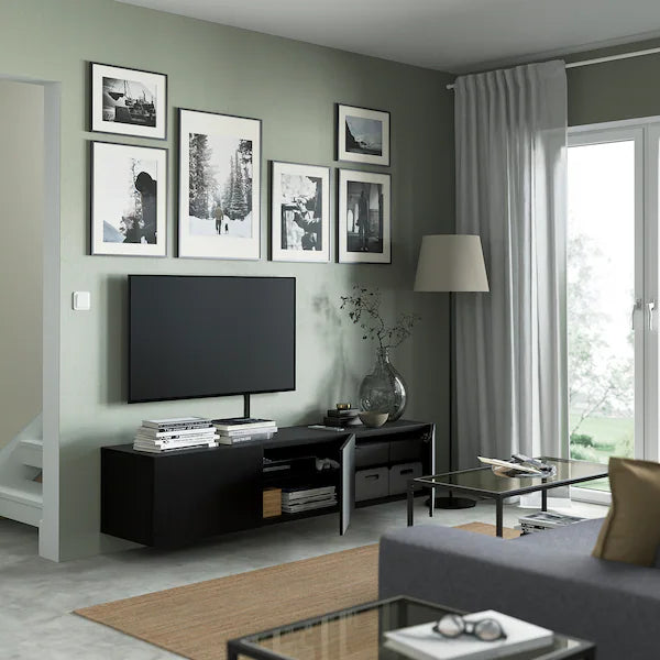 IKEA BESTÅ TV unit with doors, black-brown/Lappviken black-brown, 70 7/8x16 1/2x15 "