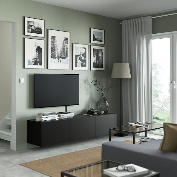 IKEA BESTÅ TV unit with doors, black-brown/Lappviken black-brown, 70 7/8x16 1/2x15 "