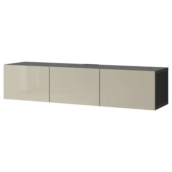 IKEA BESTÅ TV unit with doors, black-brown/Selsviken high-gloss/beige, 70 7/8x16 1/2x15 "
