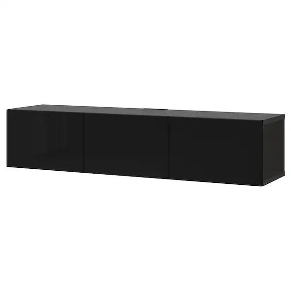 IKEA BESTÅ TV unit with doors, black-brown/Selsviken high-gloss/black, 70 7/8x16 1/2x15 "