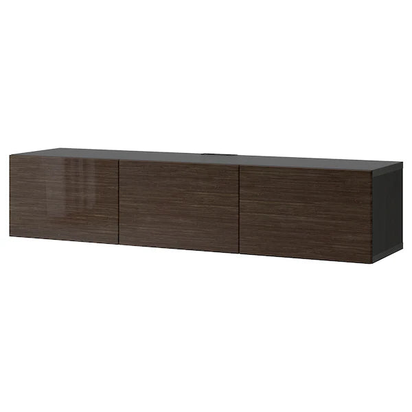 IKEA BESTÅ TV unit with doors, black-brown/Selsviken high-gloss/brown, 70 7/8x16 1/2x15 "