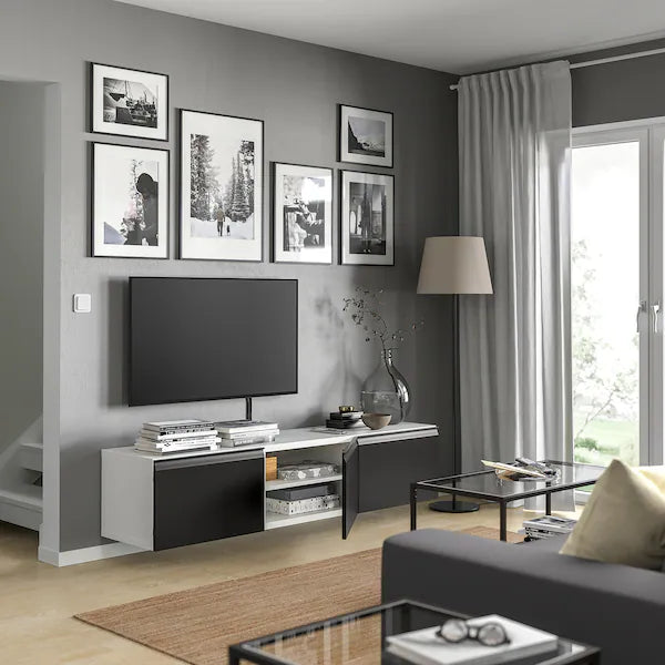 IKEA BESTÅ TV unit with doors, white/Hammarsmed anthracite, 70 7/8x16 1/2x15 "