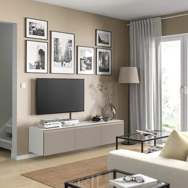 IKEA BESTÅ TV unit with doors, white/Hammarsmed beige, 70 7/8x16 1/2x15 "