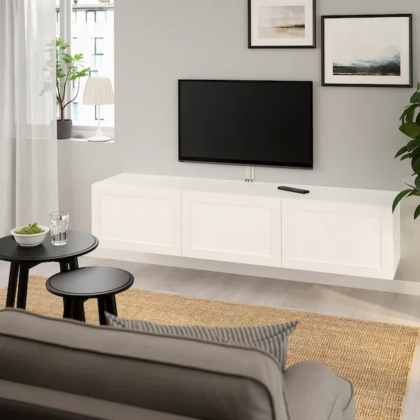 IKEA BESTÅ TV unit with doors, white/Hanviken white, 70 7/8x16 1/2x15 "