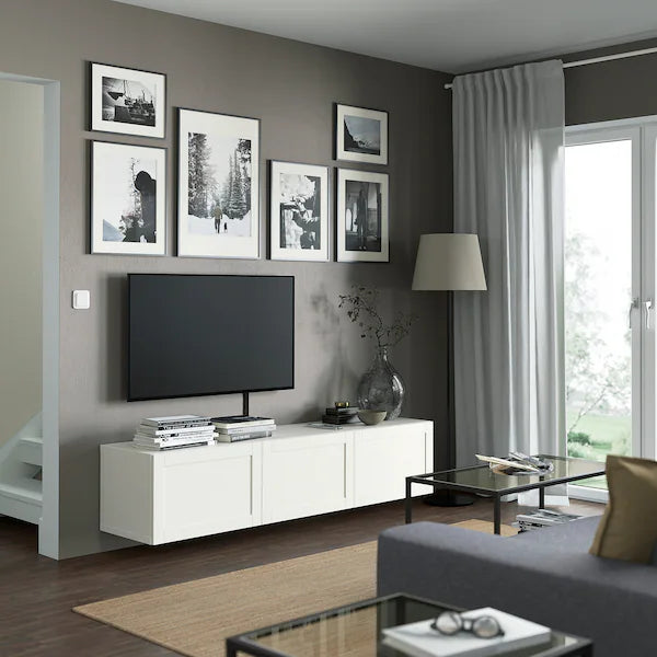 IKEA BESTÅ TV unit with doors, white/Hanviken white, 70 7/8x16 1/2x15 "