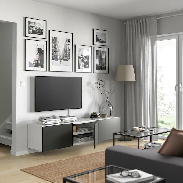 IKEA BESTÅ TV unit with doors, white/Lappviken dark gray, 70 7/8x16 1/2x15 "