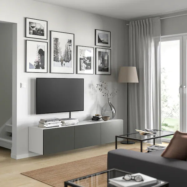 IKEA BESTÅ TV unit with doors, white/Lappviken dark gray, 70 7/8x16 1/2x15 "