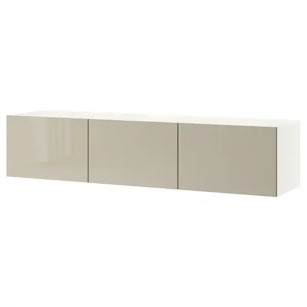 IKEA BESTÅ TV unit with doors, white/Selsviken high-gloss/beige, 70 7/8x16 1/2x15 "