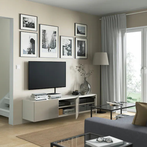 IKEA BESTÅ TV unit with doors, white/Selsviken high-gloss/beige, 70 7/8x16 1/2x15 "