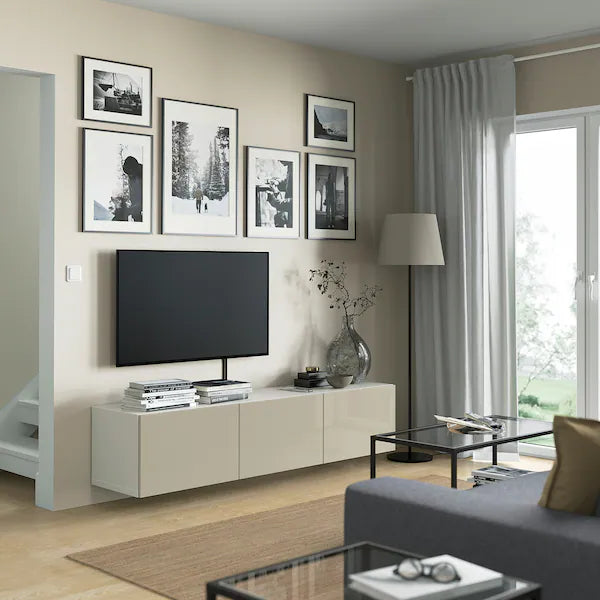 IKEA BESTÅ TV unit with doors, white/Selsviken high-gloss/beige, 70 7/8x16 1/2x15 "