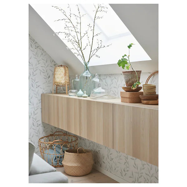 IKEA TV unit with doors, white stained oak effect/Lappviken white stained oak effect, 70 7/8x16 1/2x15 "