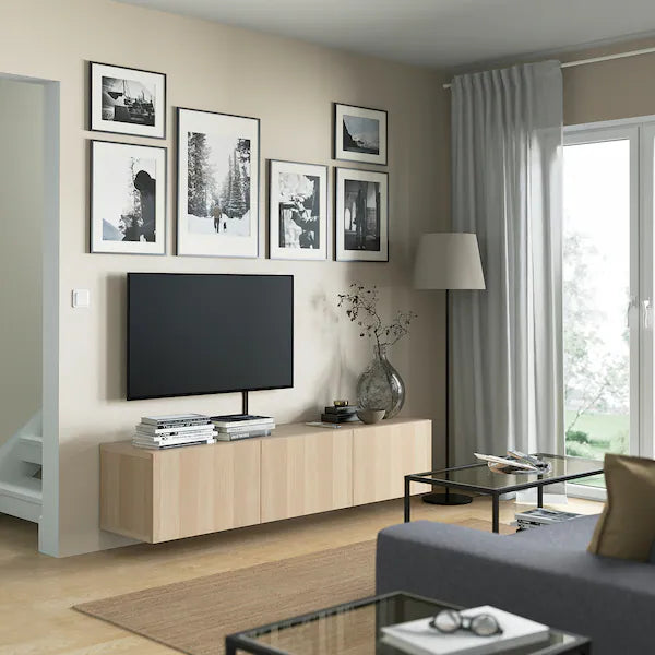 IKEA TV unit with doors, white stained oak effect/Lappviken white stained oak effect, 70 7/8x16 1/2x15 "