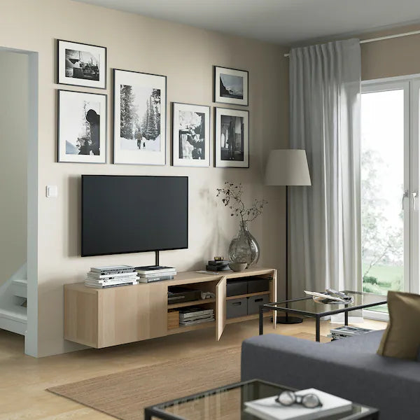IKEA TV unit with doors, white stained oak effect/Lappviken white stained oak effect, 70 7/8x16 1/2x15 "