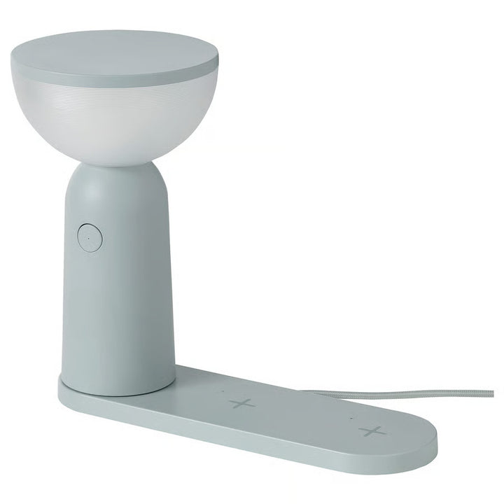 IKEA BETTORP LED mobile lamp w wireless charging, dimmable light gray-blue