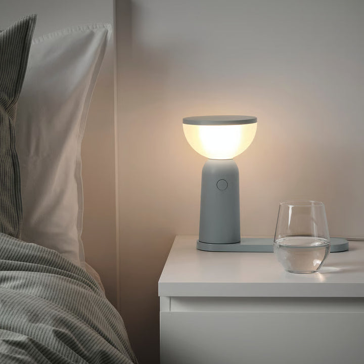 IKEA BETTORP LED mobile lamp w wireless charging, dimmable light gray-blue