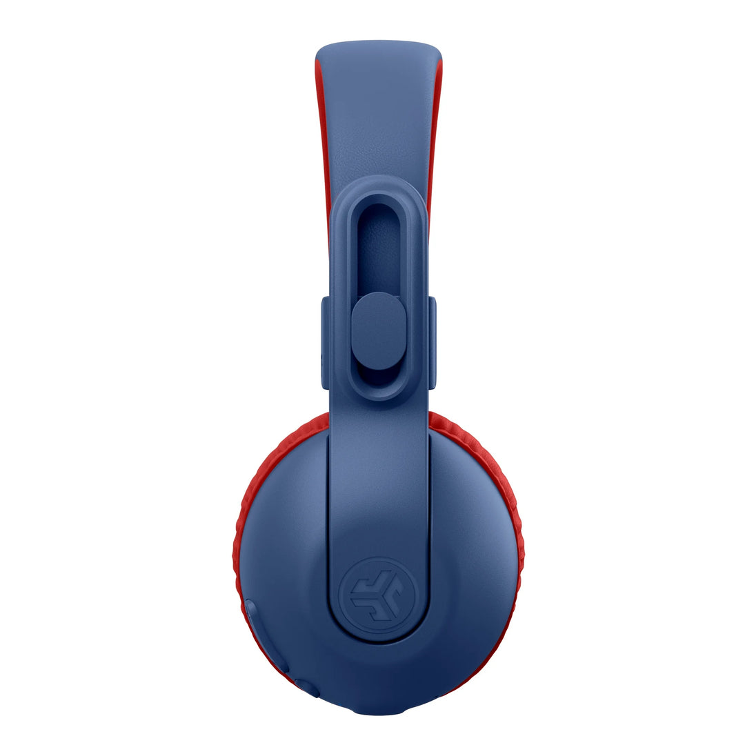 JLab JBuddies Studio 2 On-Ear Kids Wireless Headphones, Blue/Red, Volume Safe, Folding, Adjustable, Noise Isolation, Mic