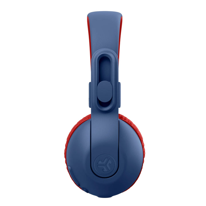 JLab JBuddies Studio 2 On-Ear Kids Wireless Headphones, Blue/Red, Volume Safe, Folding, Adjustable, Noise Isolation, Mic