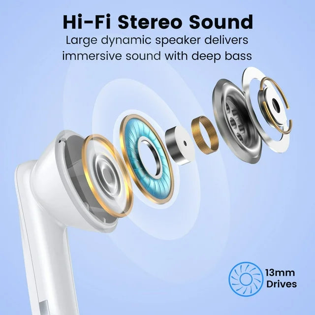 VEAT00L P91 Wireless Earbuds, Bluetooth Headphones V5.4 Stereo Ear buds with Noise Cancelling Mics, 60H Playback Mini Case with Dual LED Display, IP7 Waterproof in-Ear Earphones for Android iOS