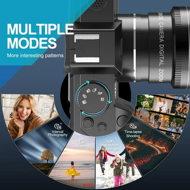 HHdemon 48MP 4K Digital Camera with 180° Flip Screen, WiFi & App Control