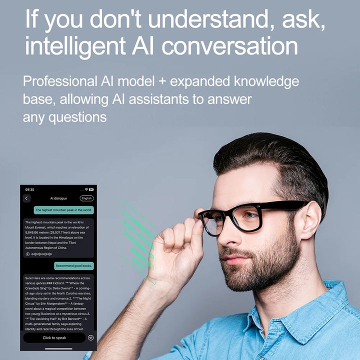 Mingdaln Wireless Bluetooth Glasses for Men and Women, Smart Glasses with Open-Ear Voice Control & Calling, Anti-Blue Light, AI Assistant & Translation for Traveling and Driving