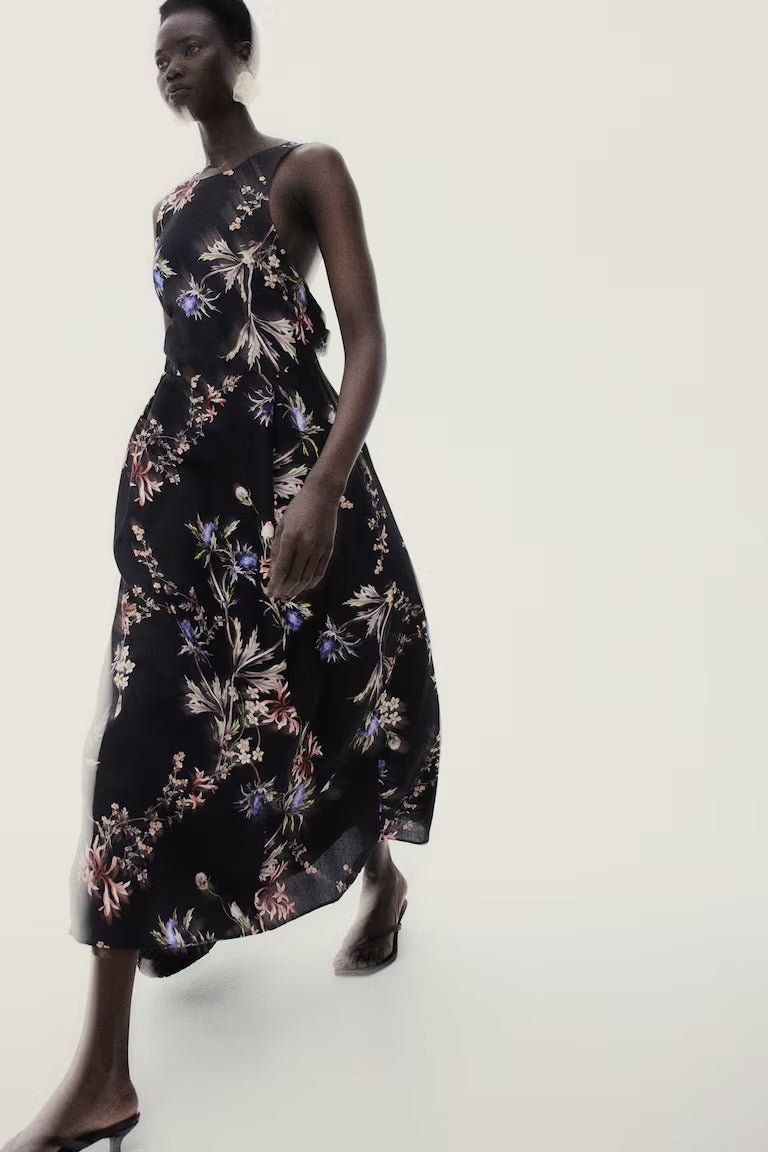 H&M Linen-Blend Tie-Back Dress