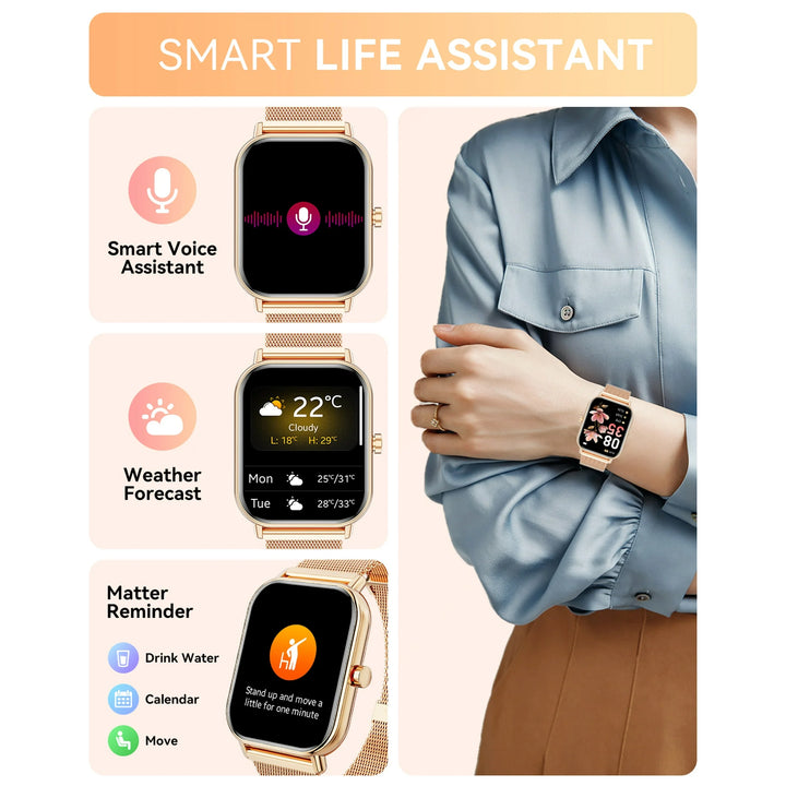 Mingdaln Smart Watch fits for Android and Iphone, IP68 Waterproof, Suitable for Women Men 100 Sports Modes 1.85 inch Fitness Tracker, with Answer/Make Calls/Message Reminder, （Milano Steel Band）