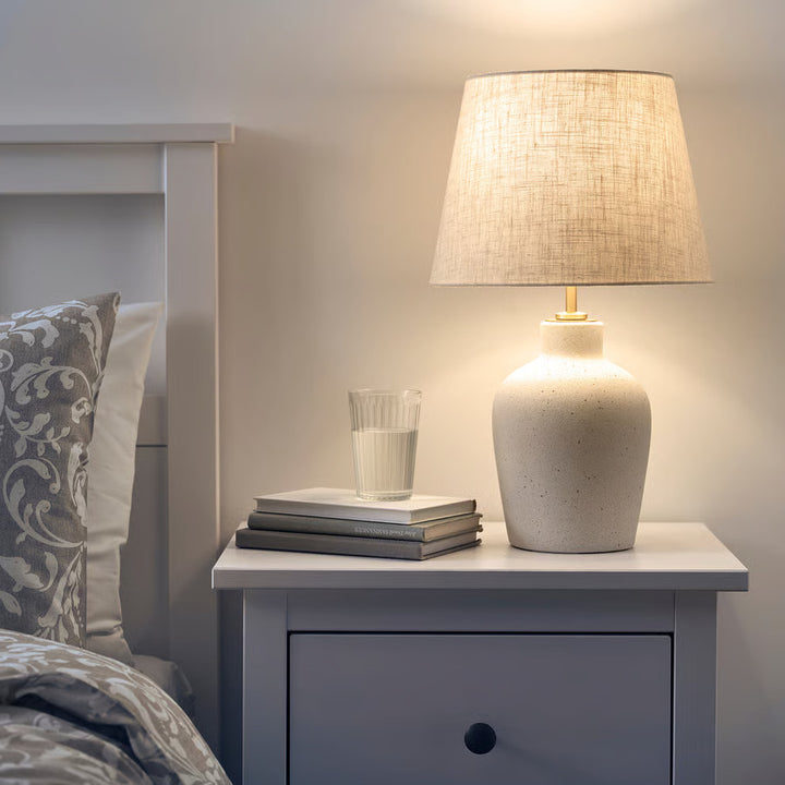 IKEA BLIDVÄDER Table lamp, off-white ceramic/beige, 20 "