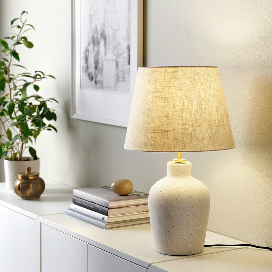 IKEA BLIDVÄDER Table lamp, off-white ceramic/beige, 20 "