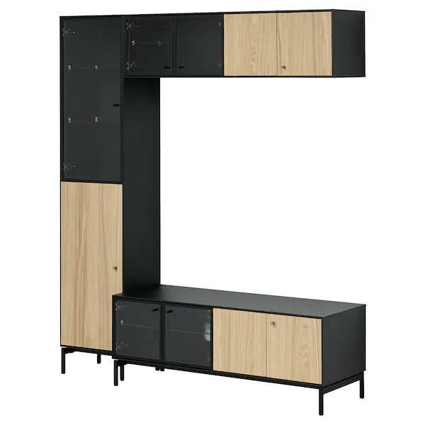 IKEA BOASTAD TV storage combination, black/oak veneer, 64 1/8x16 5/8x72 7/8 "