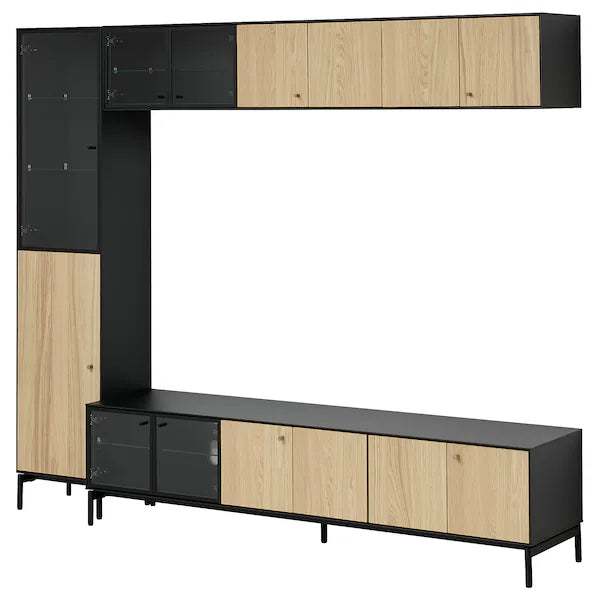 IKEA BOASTAD TV storage combination, black/oak veneer, 87 3/4x16 5/8x72 7/8 "