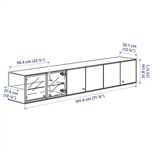 IKEA BOASTAD TV storage combination, black/oak veneer, 87 3/4x16 5/8x72 7/8 "