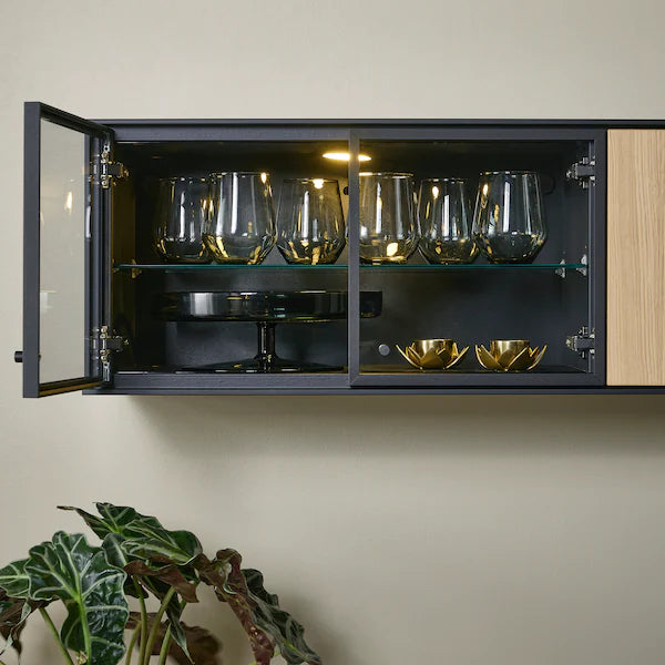 IKEA BOASTAD TV storage combination, black/oak veneer, 87 3/4x16 5/8x72 7/8 "