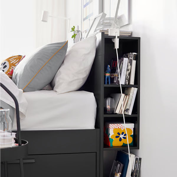 IKEA BRIMNES Bed frame with storage & headboard, black/Luröy, Queen