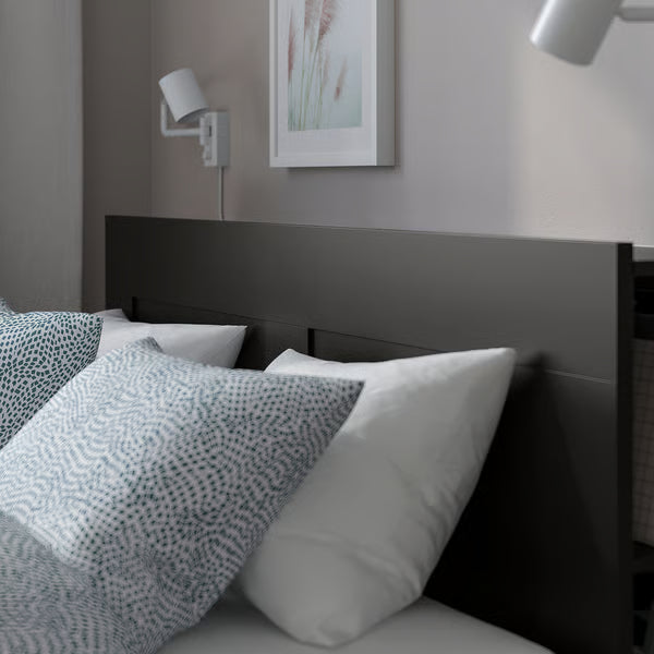 IKEA BRIMNES Bed frame with storage & headboard, black/Luröy, Queen