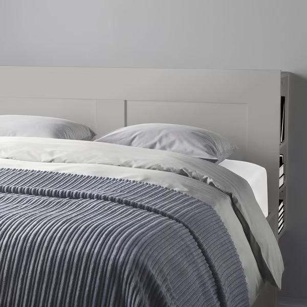 IKEA BRIMNES Bed frame with storage & headboard, gray/Luröy, Queen
