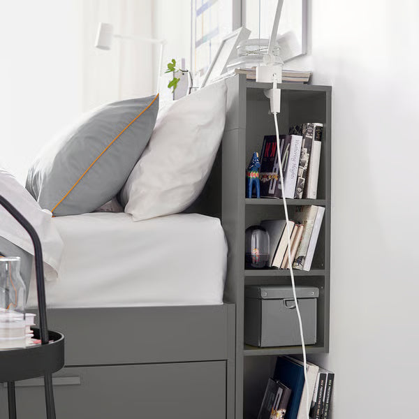 IKEA BRIMNES Bed frame with storage & headboard, gray/Luröy, Queen