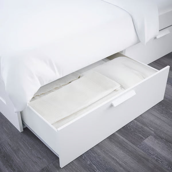IKEA BRIMNES Bed frame with storage & headboard, white/Luröy, Queen