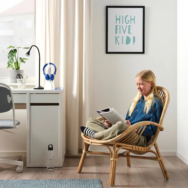 IKEA BROBOCK / BJÖRKTRAST Chair with cushion, rattan white/black
