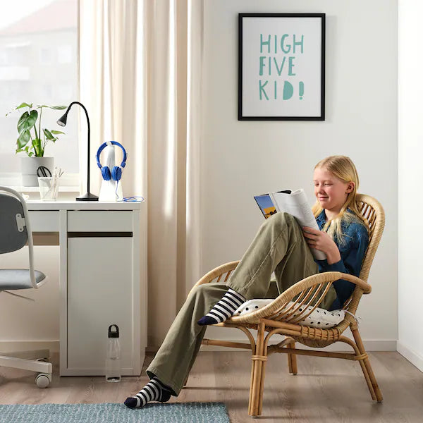 IKEA BROBOCK / BJÖRKTRAST Chair with cushion, rattan white/black