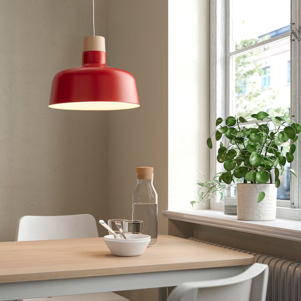 IKEA BUNKEFLO Pendant lamp, white/birch, 14 "