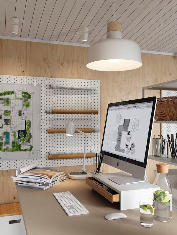 IKEA BUNKEFLO Pendant lamp, white/birch, 14 "
