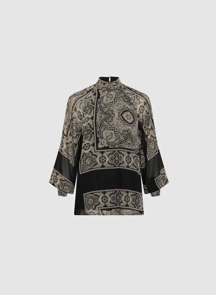 LAURA Scarf Print Mock Neck Blouse