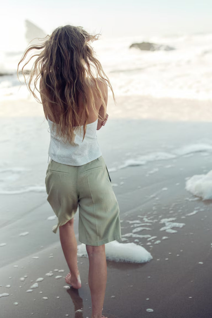 H&M KNEE-LENGTH LINEN-BLEND SHORTS