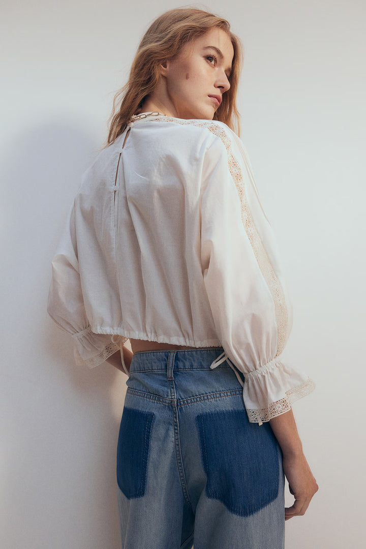 H&M Lace-Inset Cotton Blouse