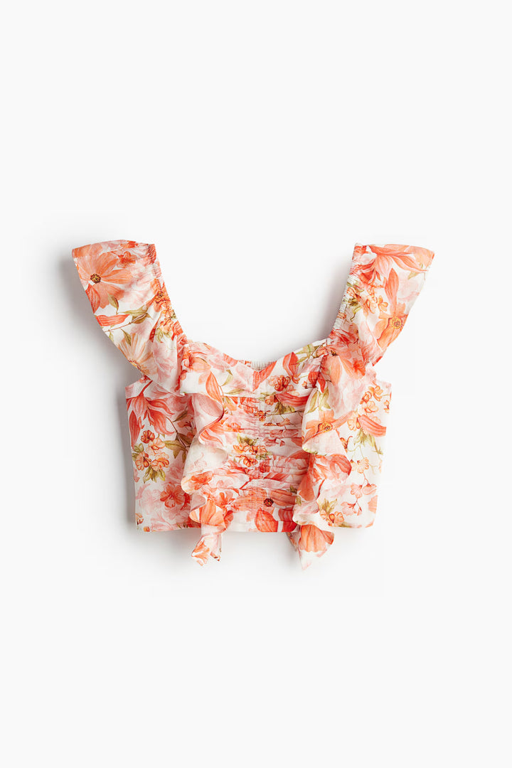 H&M Linen-blend Cropped Blouse