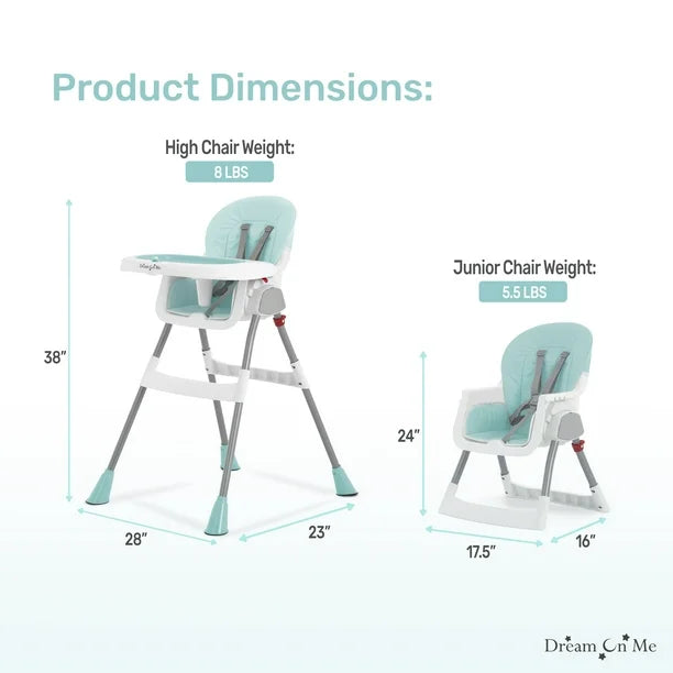 Dream On Me Portable 2 In 1 Table Talk High Chair |Convertible |Compact High Chair |Light Weight Portable Highchair