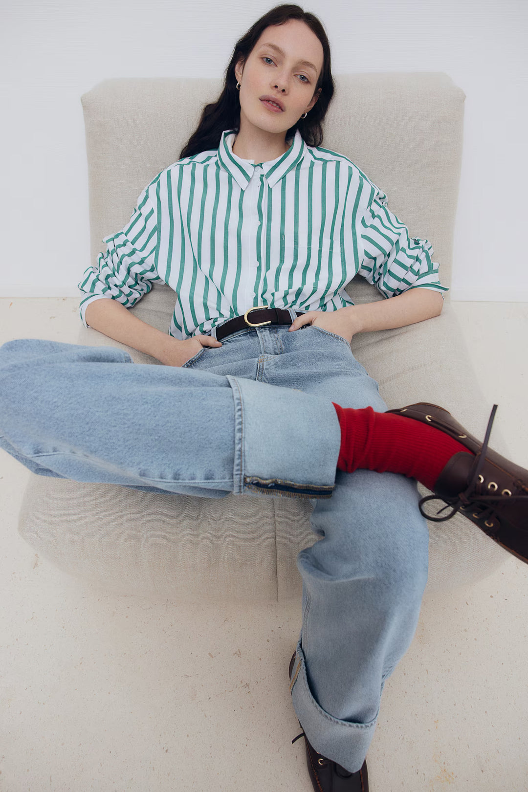 H&M Straight-Cut Foldover-Cuff Jeans