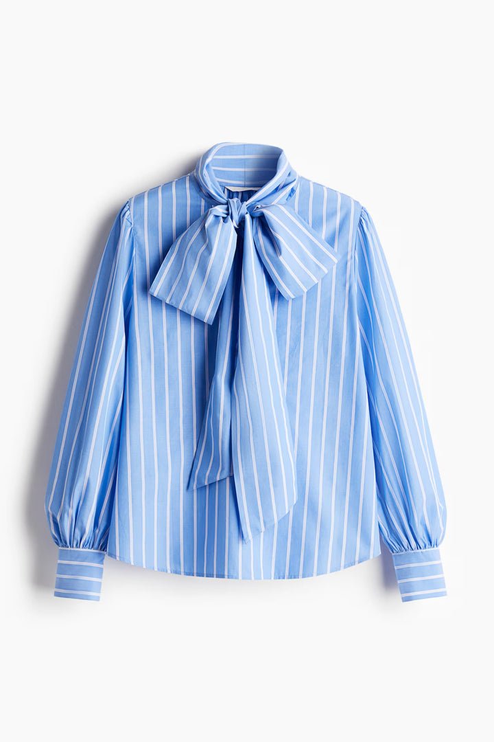 H&M Poplin Blouse with Bow Collar